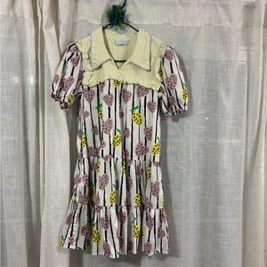 Lyn around Whimsical Heart & Lemon Tiered Striped Dress with Peter Pan Collar